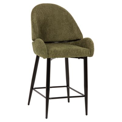 BAR STOOL MEDIUM HEIGHT ΗΜ8586.03 GREΕΝ BOUCLE FABRIC-BLACK METAL LEGS 55x62x105H cm