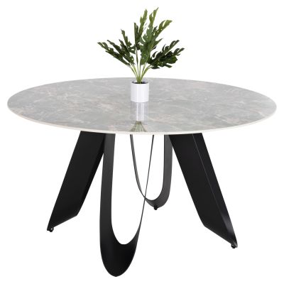 DINING TABLE ROUND ZOD HM9852.03 GREEN MARBLE CERAMIC TOP-BLACK METAL LEGS Φ135x74Hcm.