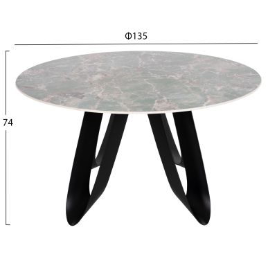 DINING TABLE ROUND ZOD HM9852.03 GREEN MARBLE CERAMIC TOP-BLACK METAL LEGS Φ135x74Hcm.