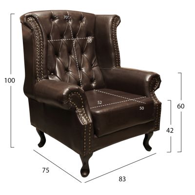 Armchair Chesterfield-style, Polina, HM0053.01 PU Dark Brown 83x75x107 cm