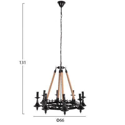 CEILING PENDANT 8-LIGHT HM4169 BLACK METAL-ROPE Φ66x131Hcm.