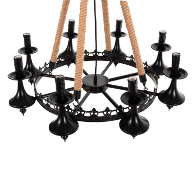 CEILING PENDANT 8-LIGHT HM4169 BLACK METAL-ROPE Φ66x131Hcm.