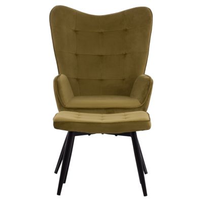 HM8918.13 armchair, olive-green velvet, footstool