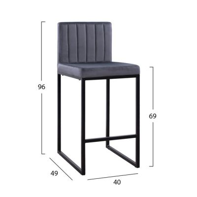 Bar Stool Piper Velvet Grey & Black Metallic Frame HM8525.01 40x49x96 cm