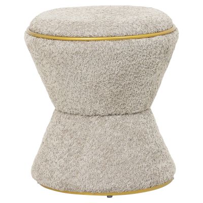 STOOL ROUND LINNER HM9604.18 BOUCLE FABRIC BEIGE-GOLD DETAIL Φ38,5x43Hcm.