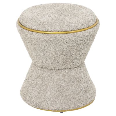 STOOL ROUND LINNER HM9604.18 BOUCLE FABRIC BEIGE-GOLD DETAIL Φ38,5x43Hcm.