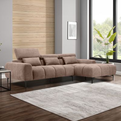 CORNER SOFA RIGHT DIVYA HM3267.01R SYNTHETIC SUEDE IN LIGHT BROWN 264x175x99Hcm.