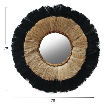 MIRROR ROUND ABACA FIBERS FRAME IN NATURAL AND BLACK COLOR 70x4x70Hcm.HM7737