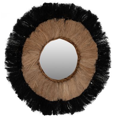 MIRROR ROUND ABACA FIBERS FRAME IN NATURAL AND BLACK COLOR 70x4x70Hcm.HM7737