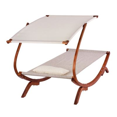 Sunbed Wooden Walnut-Beige with shade Colby HM5671.02 105x221x162cm