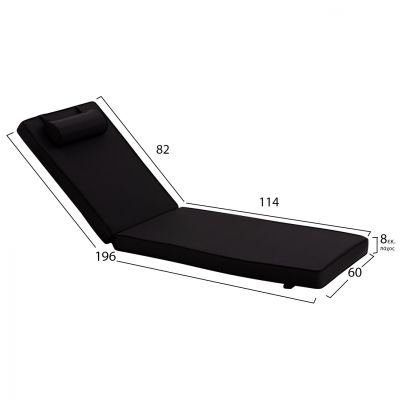 PILLOW HM11300.05 FOR SUNBED IN BLACK TEXTILENE 196(114+82)X60X8cm