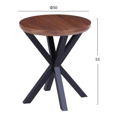 SIDE TABLE ROUND HM9473.02 MDF WITH WALNUT WOOD VENEER TOP AND BLACK METAL LEGS Φ50x55Hcm.