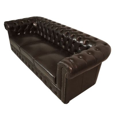 Sofa 3 seater Chesterfield type HM3009.01 dark brown Faux Leather 208x90x73 cm