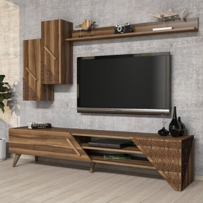 TV COMBO FURNITURE HM9514.02 MELAMINE IN WALNUT COLOR 180x37x40Hcm