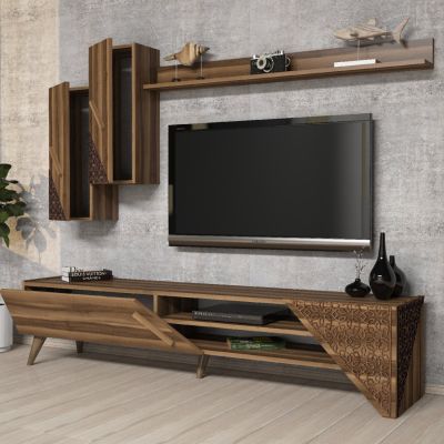 TV COMBO FURNITURE HM9514.02 MELAMINE IN WALNUT COLOR 180x37x40Hcm