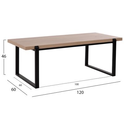 COFFEE TABLE SHABEN HM9585.03 MDF IN SONOMA TABLETOP-BLACK METAL BASE 120x60X46Hcm.