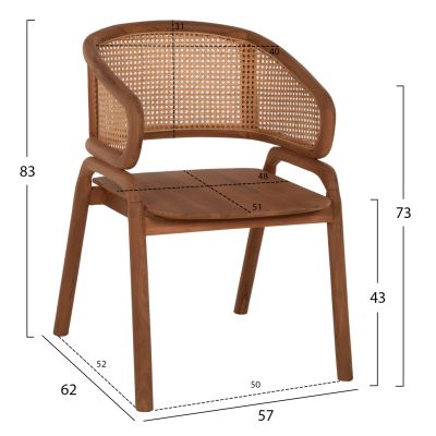 КРЕСЛО ТИКОВО ДЪРВО И РАТАНОВА ОБЛЕГАЛКА ЕСТЕСТВЕНА 57x62x83Hcm.HM9402.01