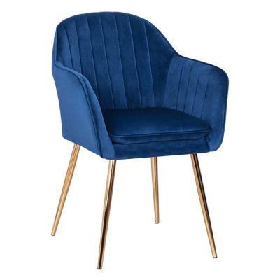 Armchair Sawyer HM8523.08 from Velvet Blue with gold legs 55Χ60Χ83cm