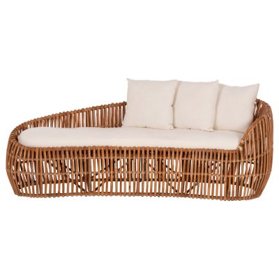 SOFA-LOUNGER LANTRY HM5991 NATURAL RATTAN- WHITE CUSHIONS 215x60x78Hcm.