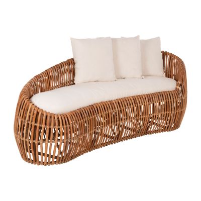 SOFA-LOUNGER LANTRY HM5991 NATURAL RATTAN- WHITE CUSHIONS 215x60x78Hcm.