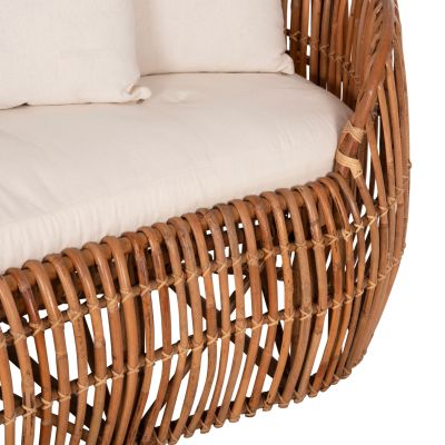 SOFA-LOUNGER LANTRY HM5991 NATURAL RATTAN- WHITE CUSHIONS 215x60x78Hcm.