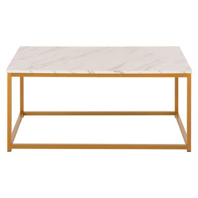 COFFEE TABLE SAFFRON HM8975.11 MELAMINE WHITE MARBLE LOOK-GOLD BASE 95x55x43.5Hcm.