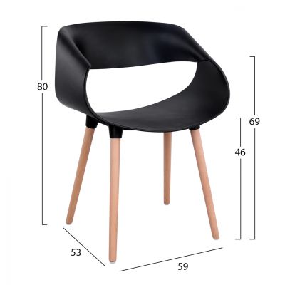 Polypropylene Armchair Maggie HM8600.02 in Black color 59x53x80 cm