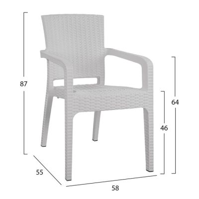 Set 5 pieces Table & Polypropylene chair rattan in white color HM10576.04