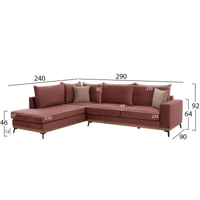 MESINA corner sofa, dusty pink, high leg, 2pcs, left corner