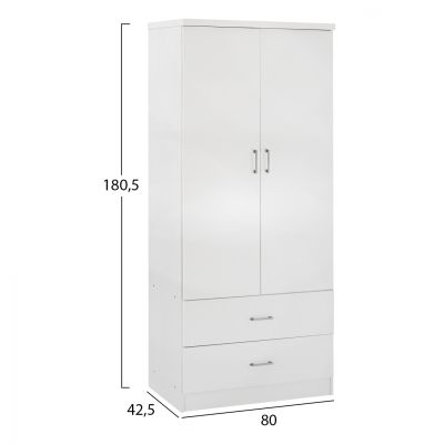 WARDROBE 2 DOORS WITH 2 DRAWERS HM338.05 WHITE 80Χ42,5Χ180,5Υ cm.