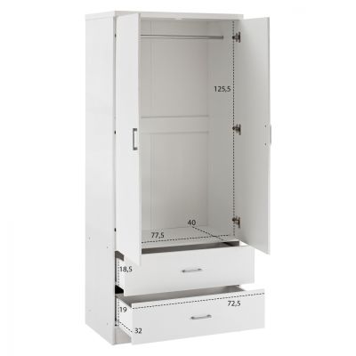 WARDROBE 2 DOORS WITH 2 DRAWERS HM338.05 WHITE 80Χ42,5Χ180,5Υ cm.