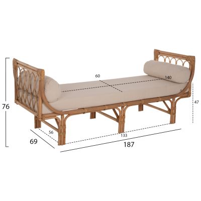 OUTDOOR LOUNGE SOFA CHARMELLA HM9659 NATURAL RATTAN-BEIGE CUSHIONS 187x69x76Hcm.