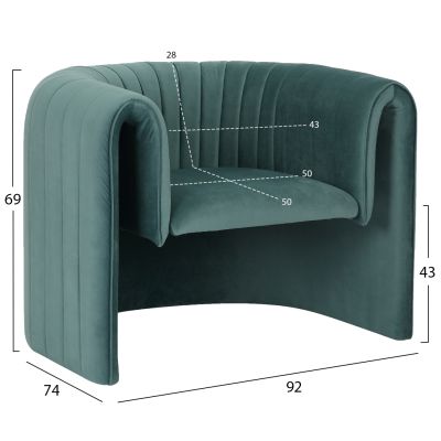 ARMCHAIR RIKER HM9682.06 METAL FRAME-MINT VELVET 92x74x69Hcm.