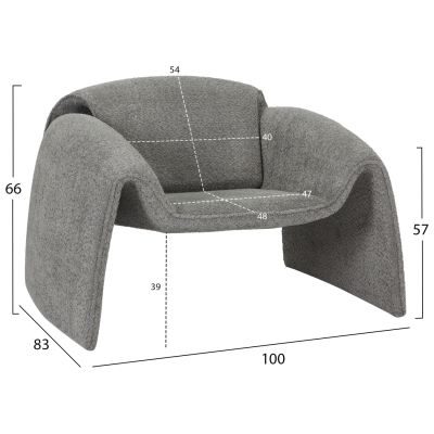 ARMCHAIR LAFORGE HM9679.01 GREY BOUCLE FABRIC-METAL FRAME 100x83x66Hcm.