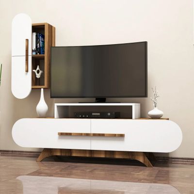 TV FURINITURE SET HM11854 MELAMINE IN WHITE-WALNUT