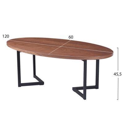 COFFEE TABLE HM9468.02 MDF WITH WALNUT WOOD VENEER TOP-METAL LEGS 120x60x45,5Hcm.