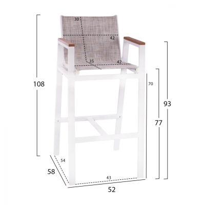 АЛУМИНИЕВ БАР СТОЛ БЯЛ С ПОЛИДЪРВО 52x58x108 см. HM5790.01