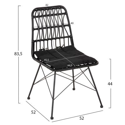 СТОЛ OUTDOOR ALLEGRA HM5453.12 МЕТАЛ-ВЪЗГЛАВНИЦА-ПЛЕТЕНА В ЧЕРНО 52x52x83.5Hcm.