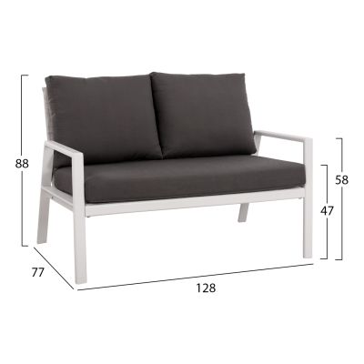 2 Seater Sofa Aluminum HM5561.01 White with pillows