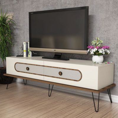 TV STAND HM9511.01 MELAMINE IN CREAM COLOR-METAL LEGS 145x40x45Hcm.