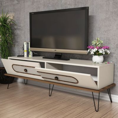 TV STAND HM9511.01 MELAMINE IN CREAM COLOR-METAL LEGS 145x40x45Hcm.