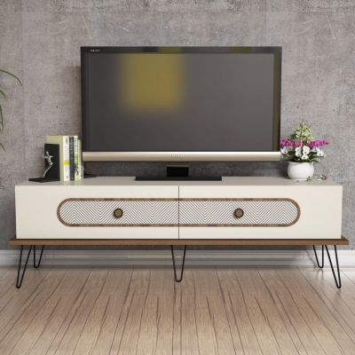 TV STAND HM9511.01 MELAMINE IN CREAM COLOR-METAL LEGS 145x40x45Hcm.