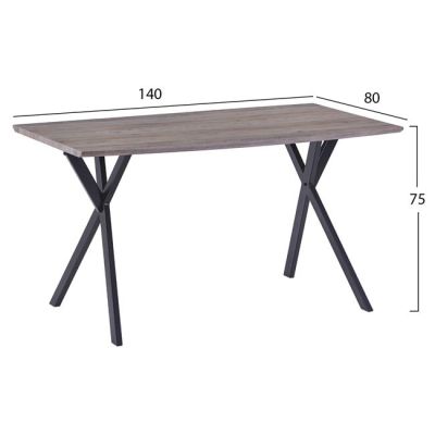 Set Dining Table HM11181 5pieces Table 140x80x75 cm MDF Old Beech & Clara Grey Velvet