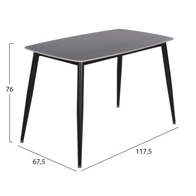 DINING TABLE RAVEN HM9854.02 CERAMIC TOP IN BLACK MARBLE-BLACK METAL LEGS 117,5x67,5x76Hcm.