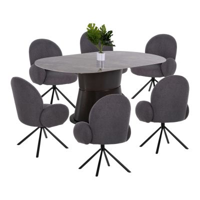 DINING SET 7PCS HM11975 TABLE BENT & 6 ARMCHAIRS WINON(GREY)