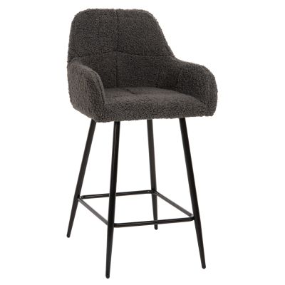 BAR STOOL MEDIUM HEIGHT STRIKE HM8592.01 GREY TEDDY FABRIC-BLACK METAL LEGS 50x50x94,5Hcm.