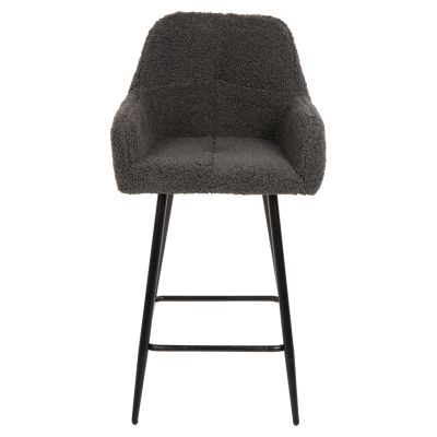 BAR STOOL MEDIUM HEIGHT STRIKE HM8592.01 GREY TEDDY FABRIC-BLACK METAL LEGS 50x50x94,5Hcm.