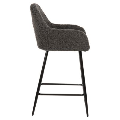 BAR STOOL MEDIUM HEIGHT STRIKE HM8592.01 GREY TEDDY FABRIC-BLACK METAL LEGS 50x50x94,5Hcm.