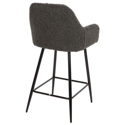 BAR STOOL MEDIUM HEIGHT STRIKE HM8592.01 GREY TEDDY FABRIC-BLACK METAL LEGS 50x50x94,5Hcm.