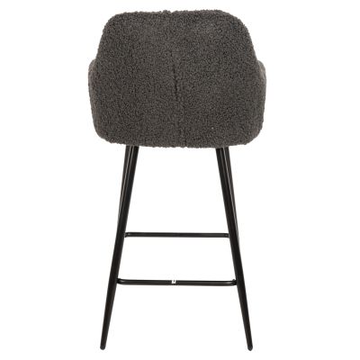 BAR STOOL MEDIUM HEIGHT STRIKE HM8592.01 GREY TEDDY FABRIC-BLACK METAL LEGS 50x50x94,5Hcm.